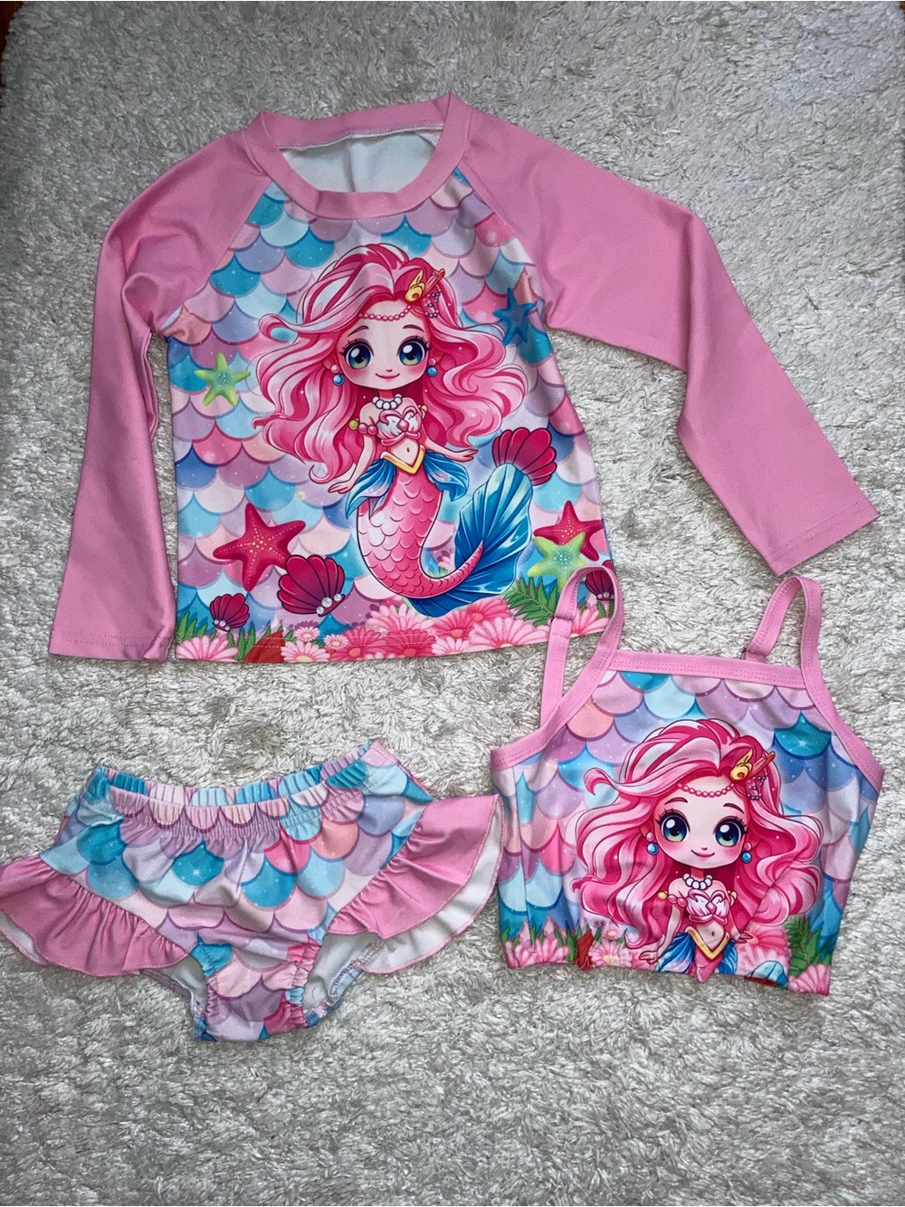 Mermaid Print Kids 3 piece Swim Set